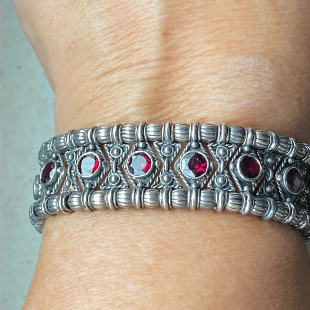 ❤️‍🔥2XHP❤️‍🔥VTG Gothic 925 Silver and Red Stone Bracelet - Picture 11 of 14